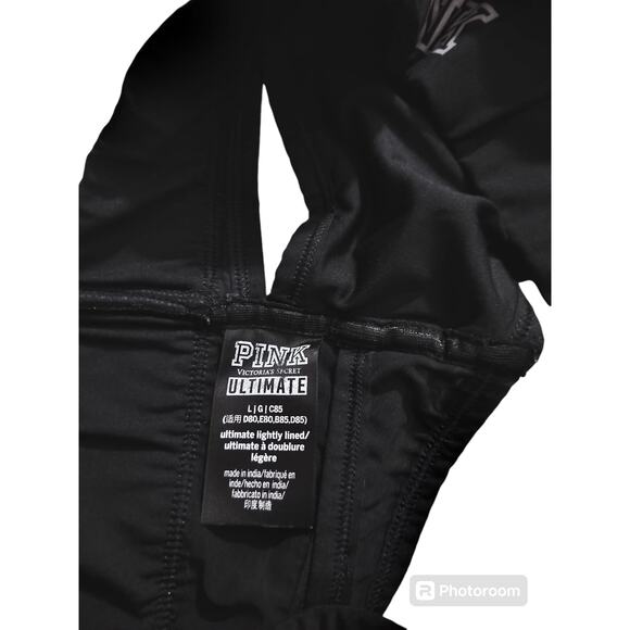 Pink victoria secrets ultimate lightly lined black sports bra wrap meshh size L - Picture 7 of 7